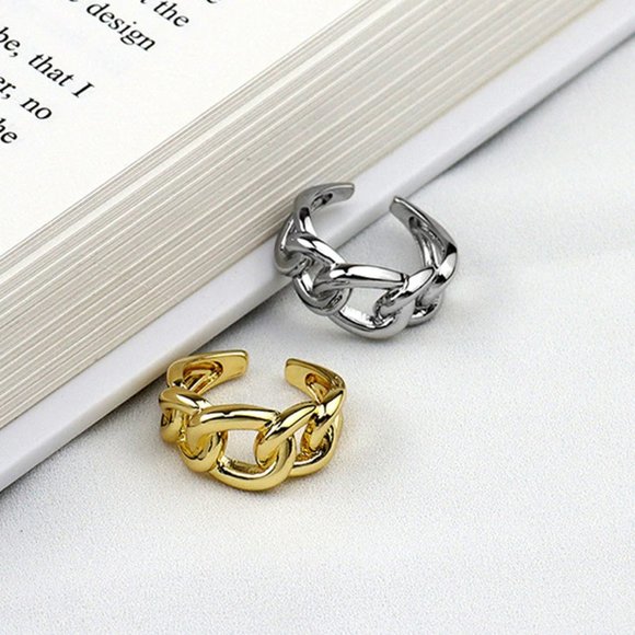 NEW Silver Gold Resizable Twisted Geometric Chunky Chain Rings - Picture 7 of 7
